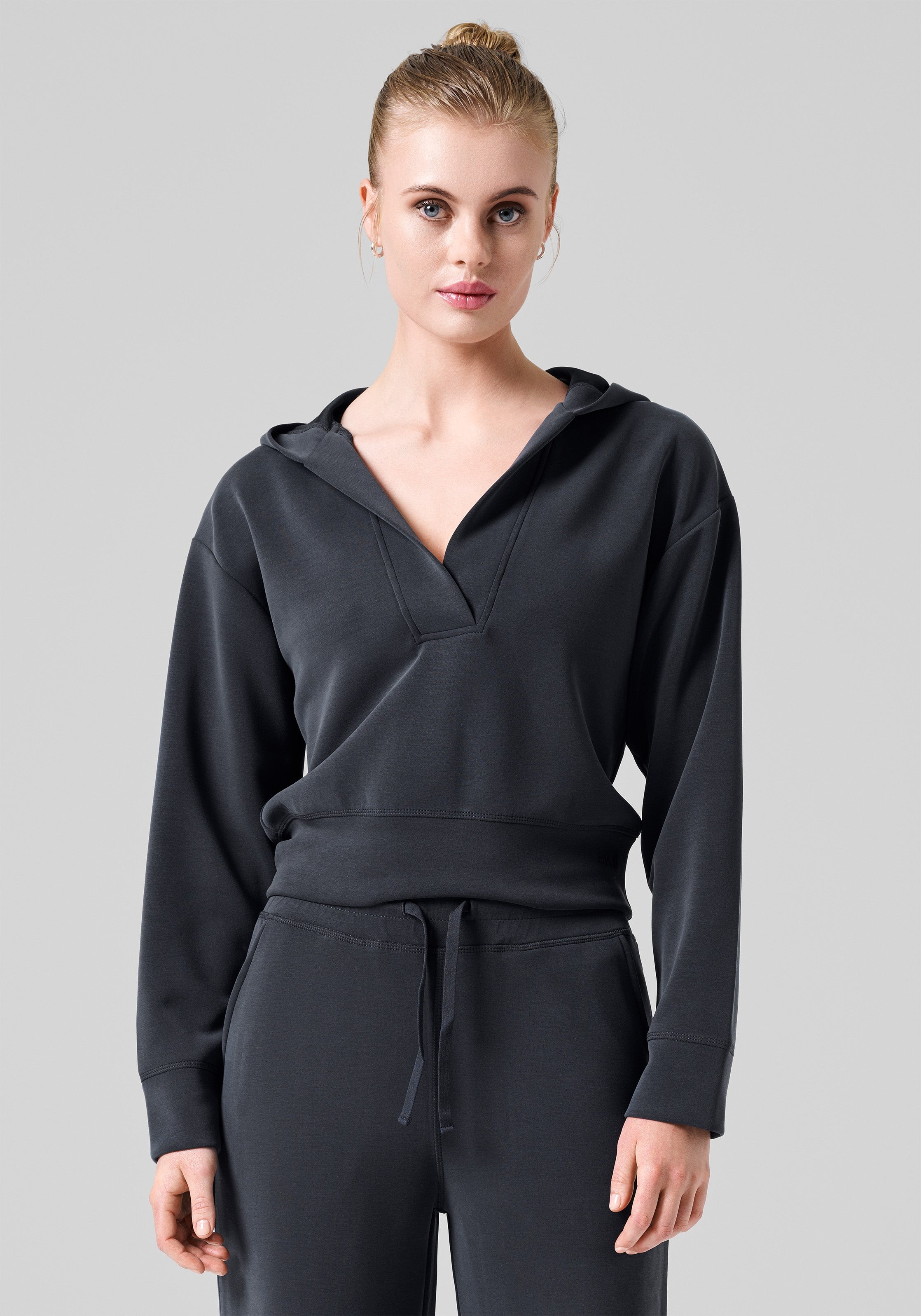 Peachy V-Neck Hoodie Dame Almost Black