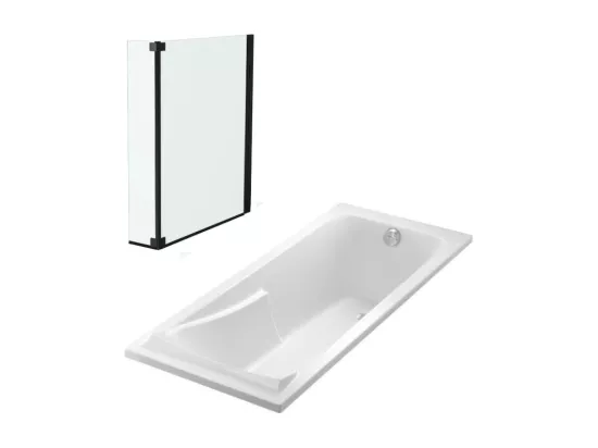 Lot baignoire droite 150 X 70 JACOB DELAFON Corvette + pare bain 2 volets noir mat