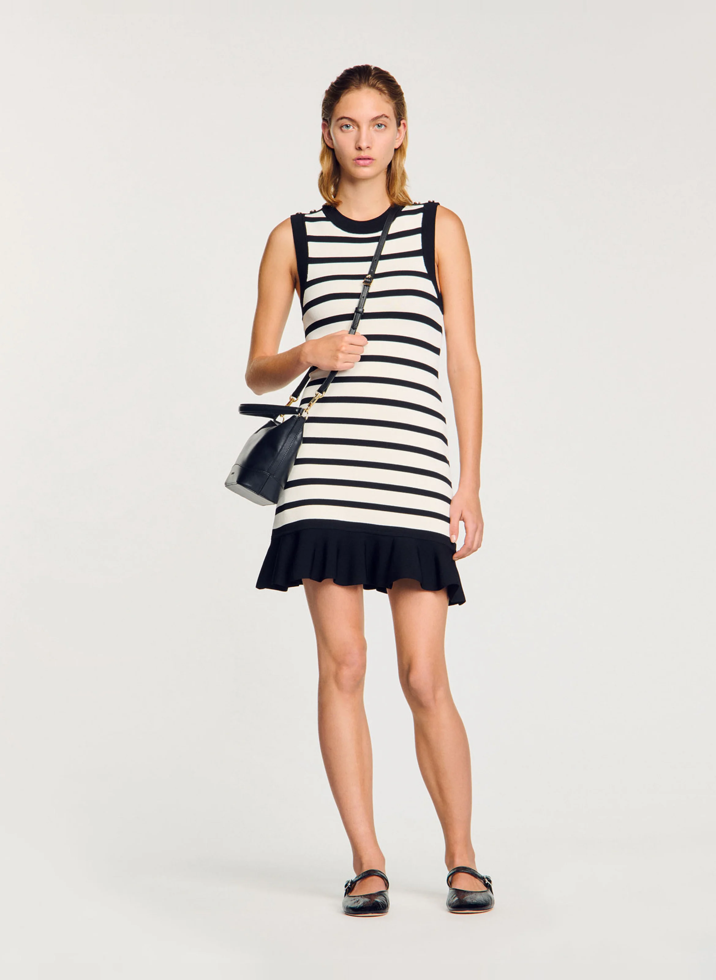 Robe courte sans manches en maille rayée | Blanc