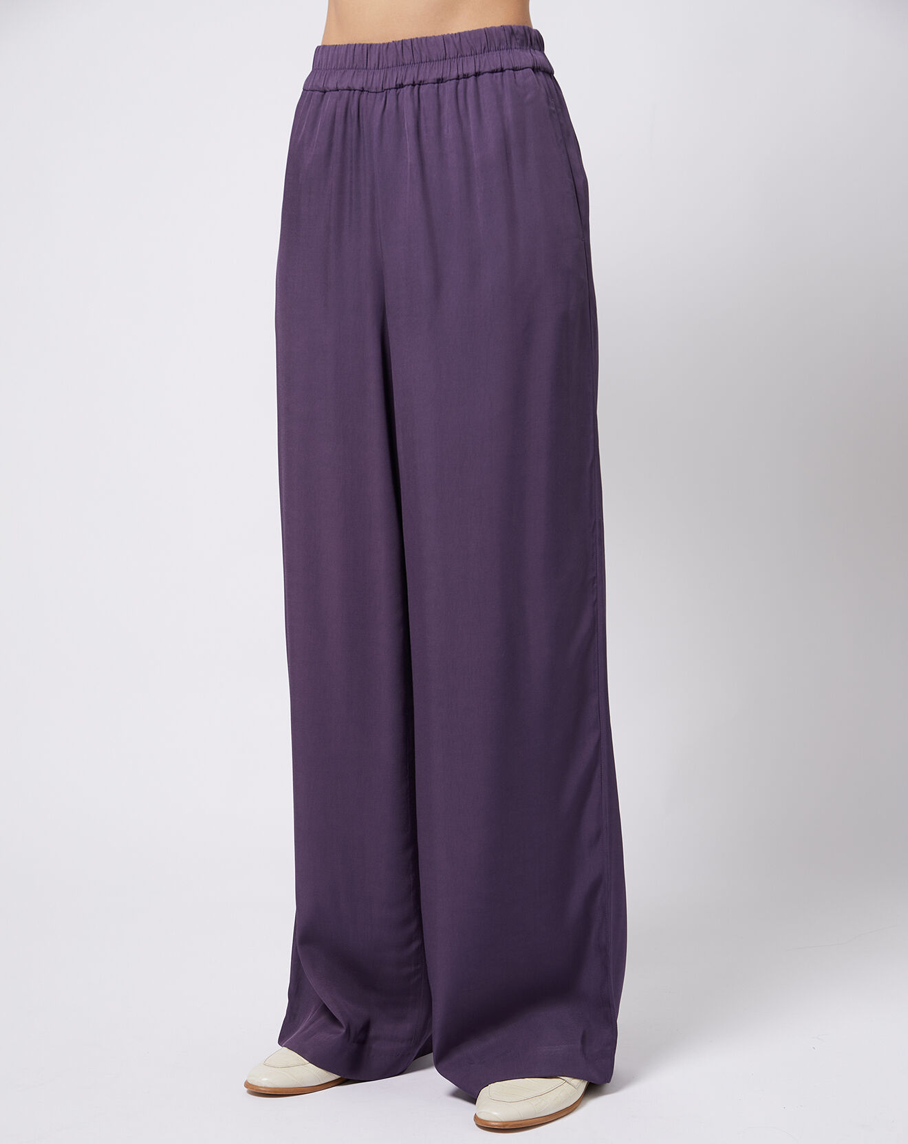 Esprit Pantalon ample et fluide taille élastique violet foncé