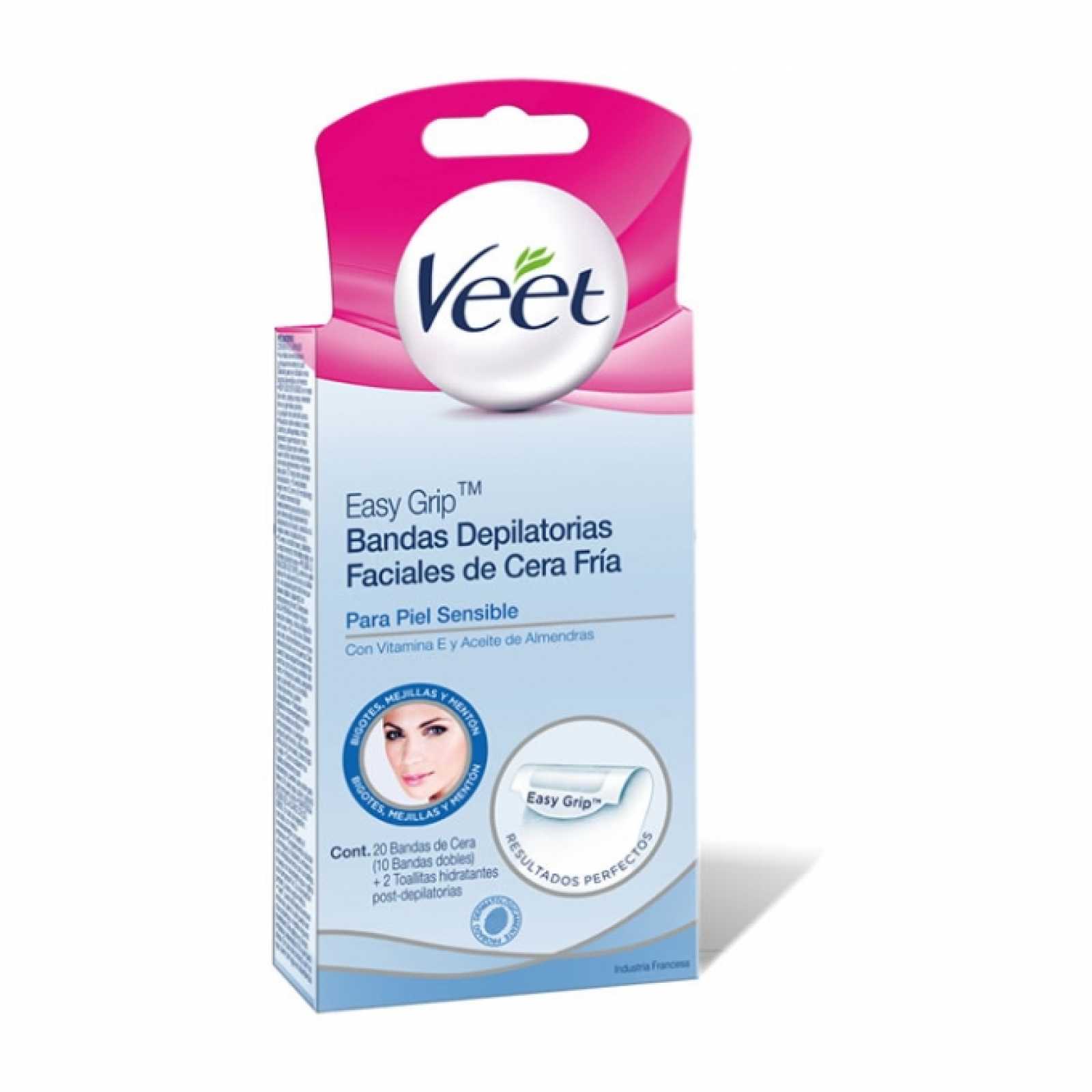 Fitas de cera facial Veet para pele sensível, 20 unidades