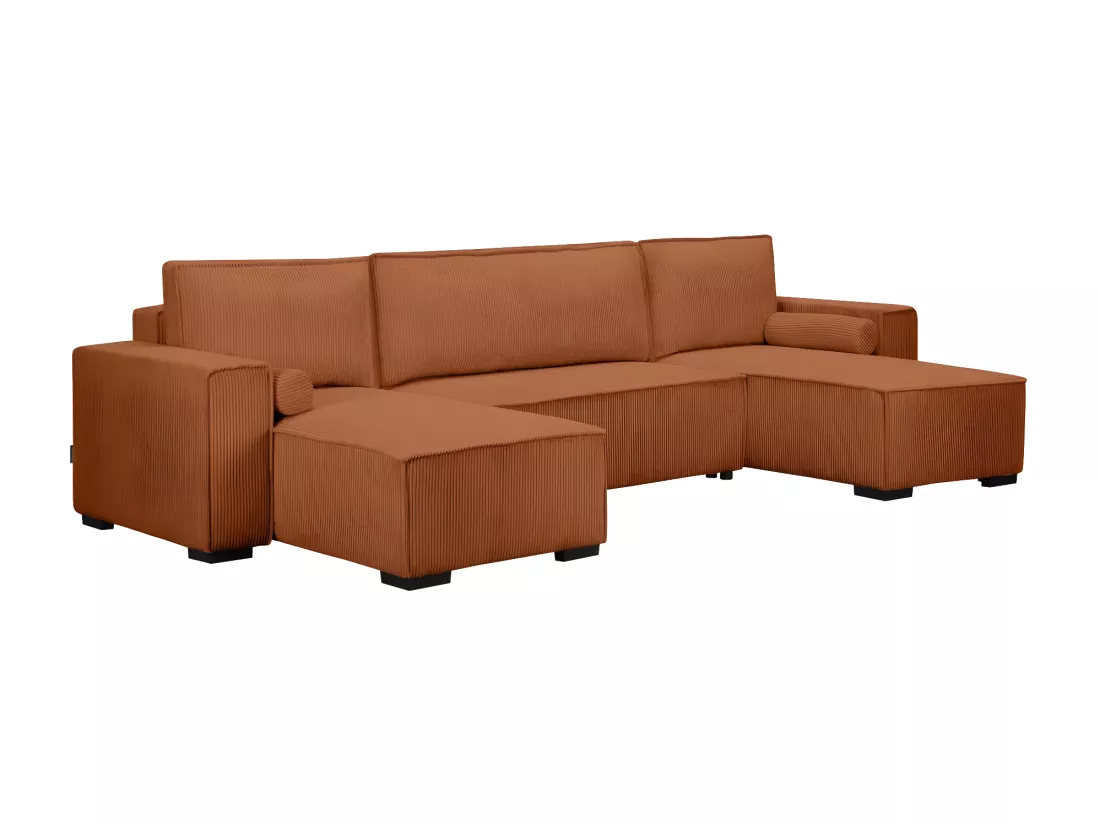 Canapé panoramique 5 places Clarence convertible avec coffre en velours côtelé - Terracotta - L322 x P161 x H87cm - Loungitude
