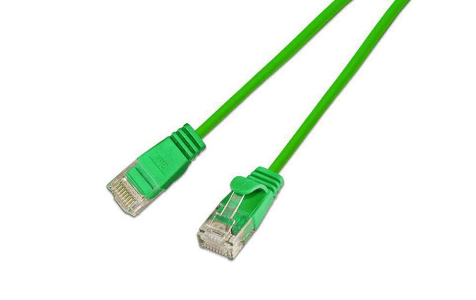 Slimpatchkabel RJ-45 - RJ-45, Cat 6, UTP, 0.15 m, GrünLightpatchkabel rund, ungeschirmtes Twisted-Pair-Kabel (U/UTP) mit Klinkenschutz
