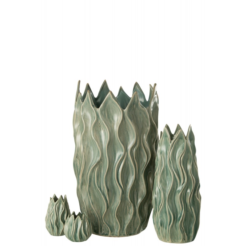 Vase ondulé en céramique vert 10x10x15 cm