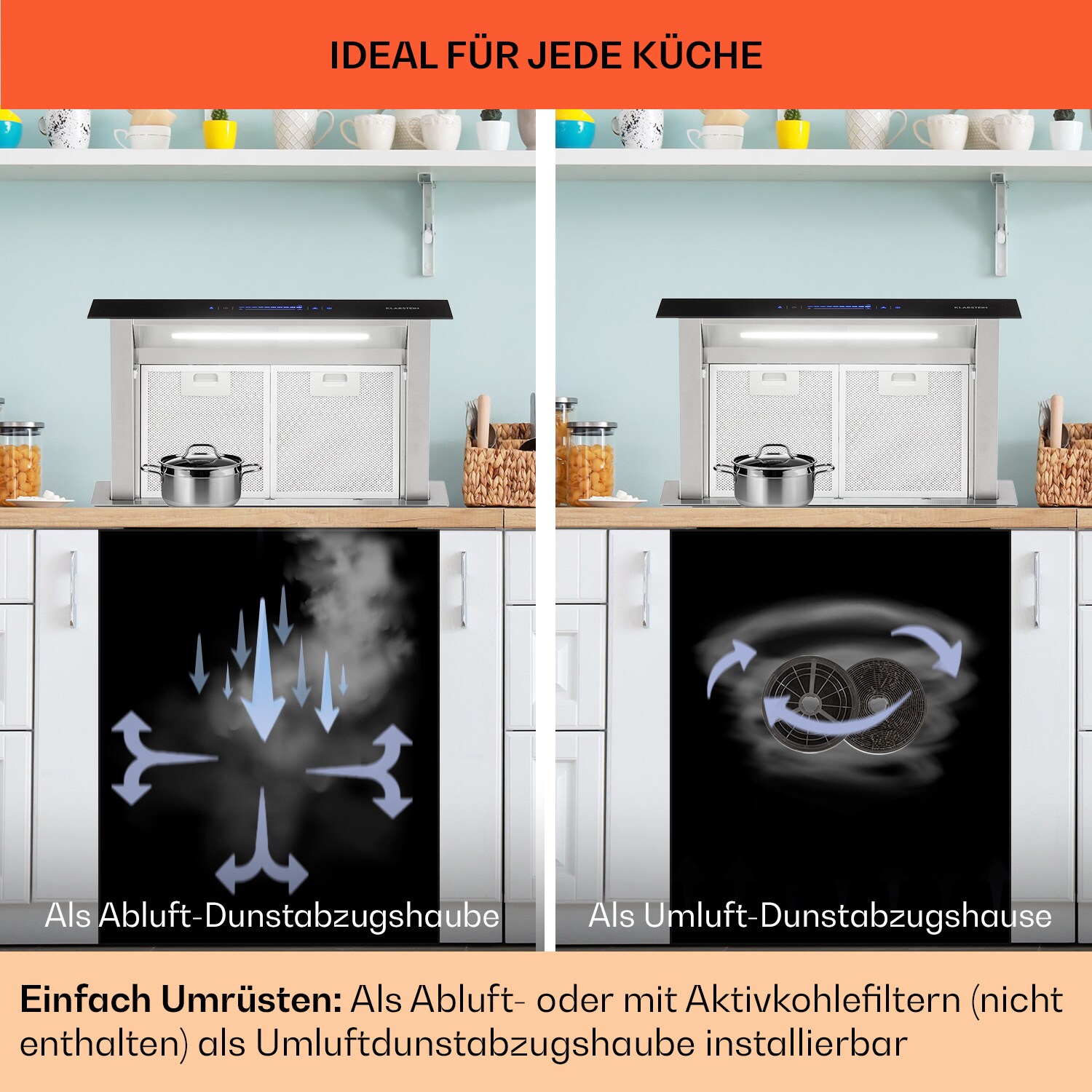 Royal Flush Eco Dunstabzugshaube 60 cm 576 m³/h A+ Schwarz
