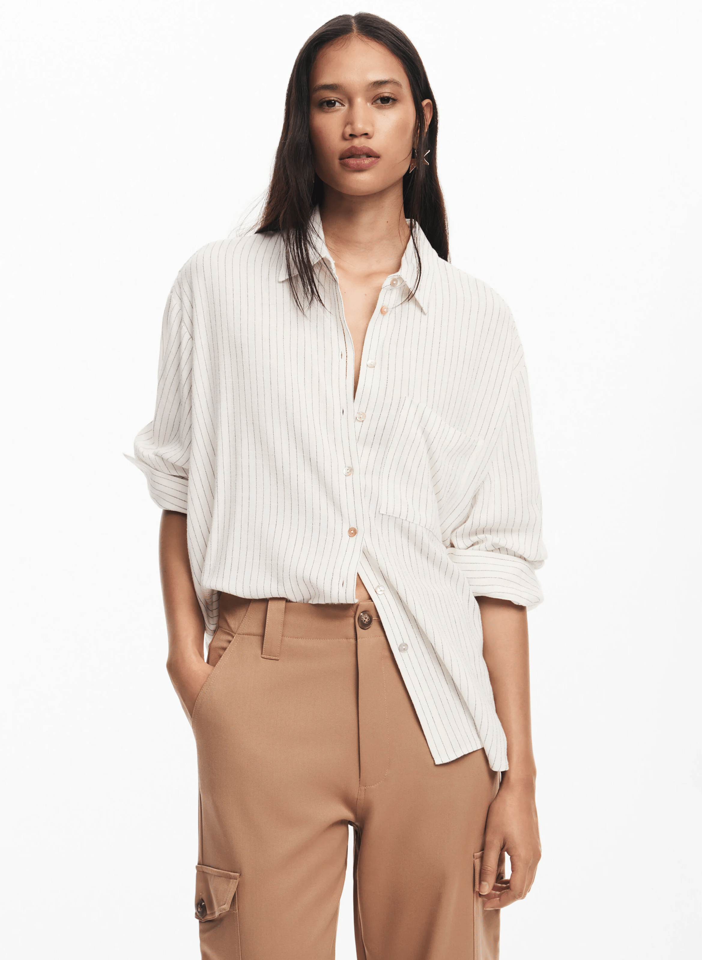 Chemise droite à rayures| Blanc