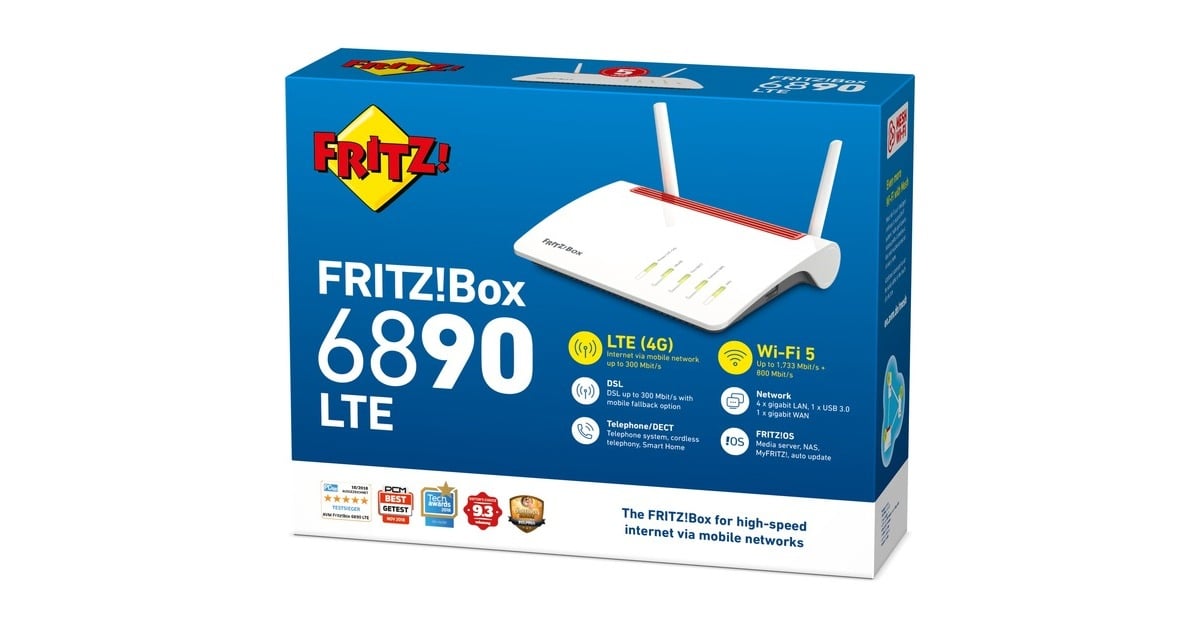 FRITZ!Box 6890 LTE International router  (Wit/rood, 3G (UMTS/HSPA+), Mesh Wi-Fi)