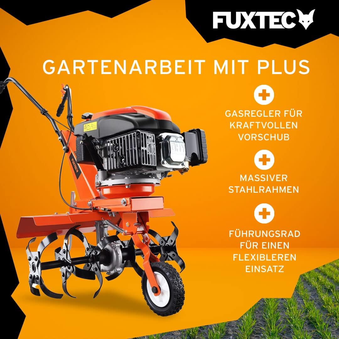 FUXTEC Benzin Gartenfräse Set FX-AF1139 inkl Breitenerweiterung Motorhacke Ackerfräse Bodenfräse Bodenhacke Kultivator mit Räder 139ccm 2,2KW