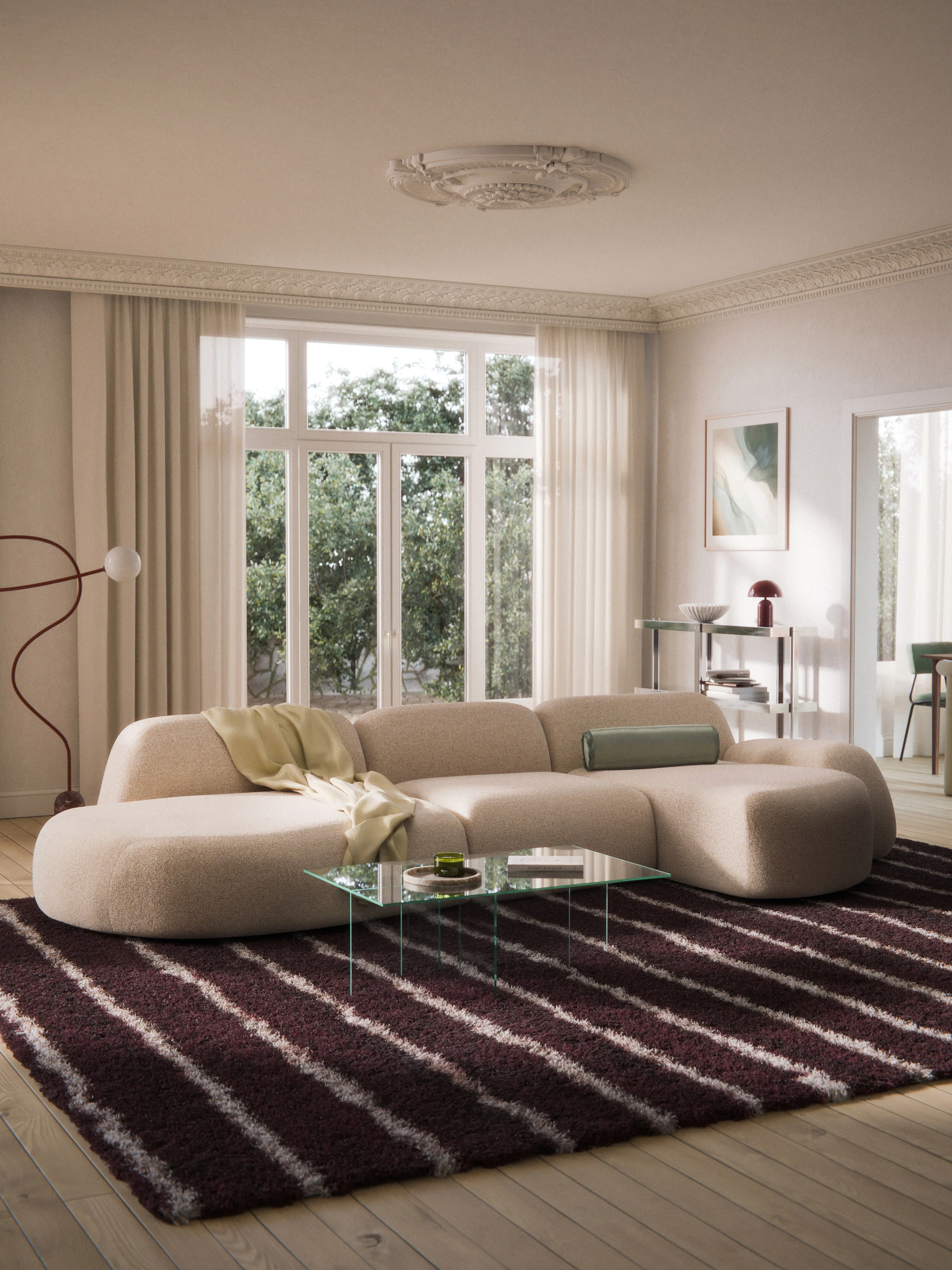 Modulaire bouclé hoekbank Wolke (4-zits) met chaise longue