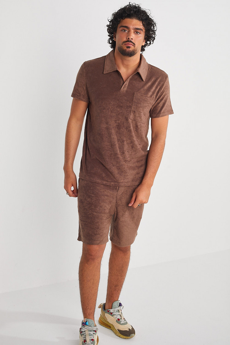 Ensemble 2 pièces polo + short marron en velours