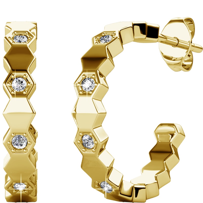 Créoles - Laiton plaqué or 18 k & cristal blanc