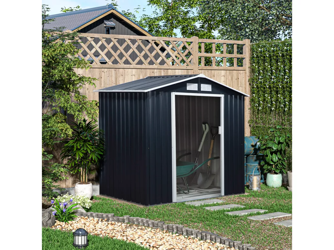 Abri de jardin - remise pour outils - cabanon porte verrouillable - dim. 213L x 130l x 185H cm - tôle d'acier gris