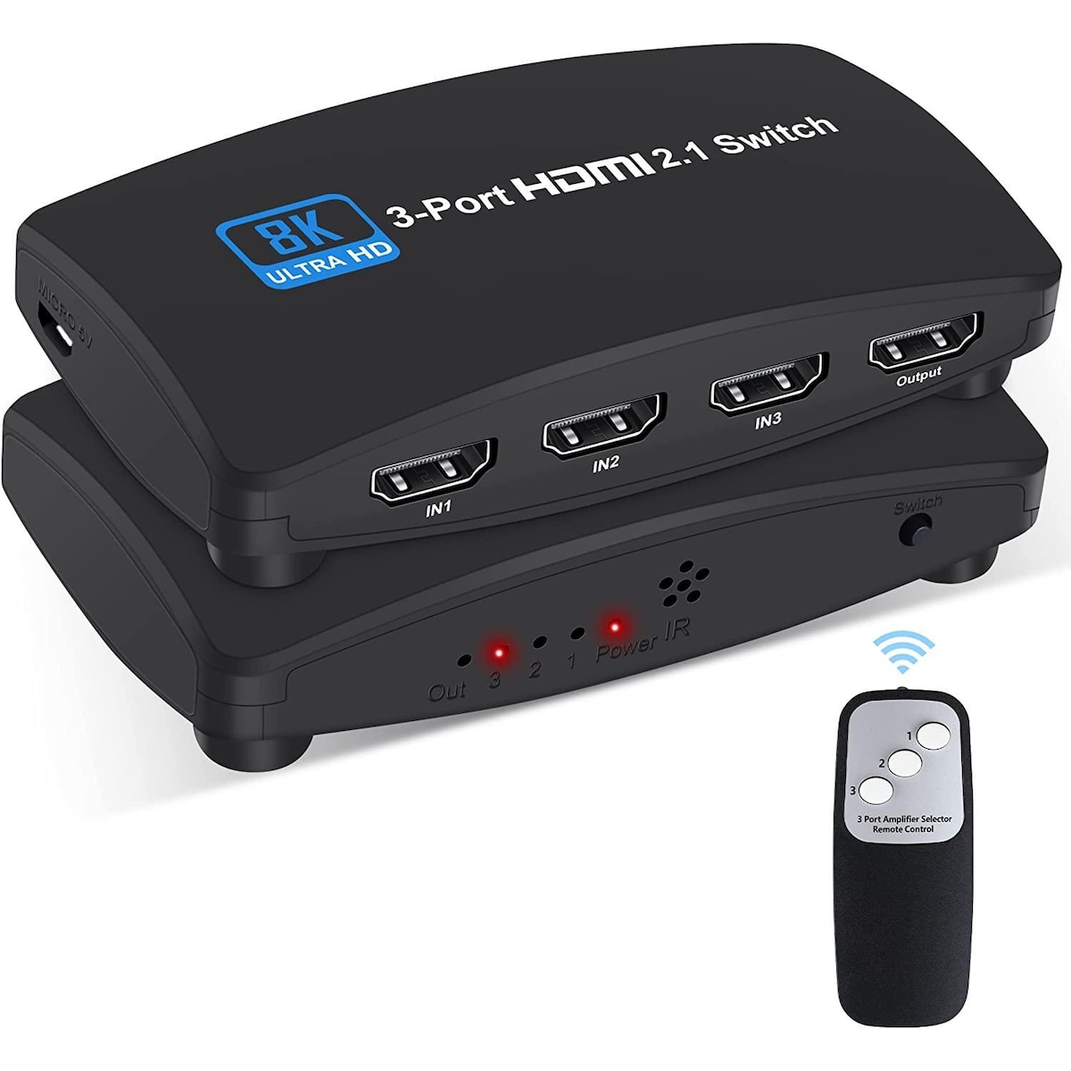 NÖRDIC HDMI 2.1-svitsj 3 til 1 8K60Hz 4K120Hz 48Gbps HDR