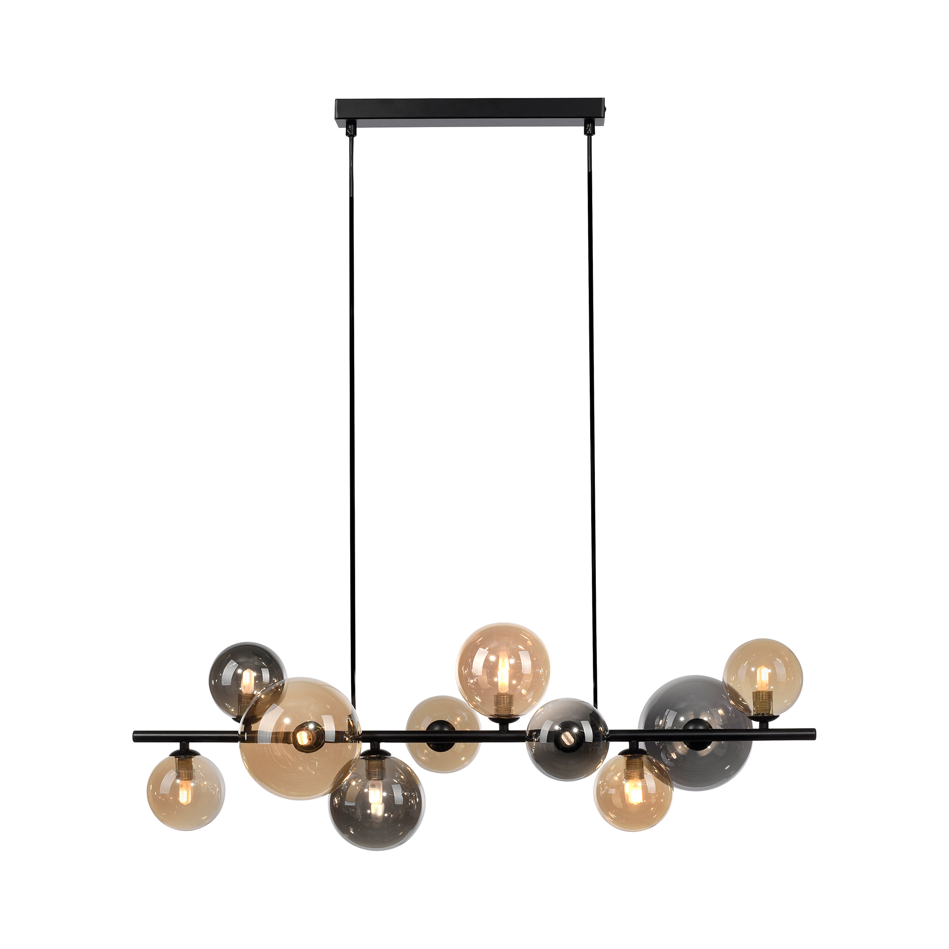 LED-Pendelleuchte - schwarz-bernstein-rauch - 10-flammig