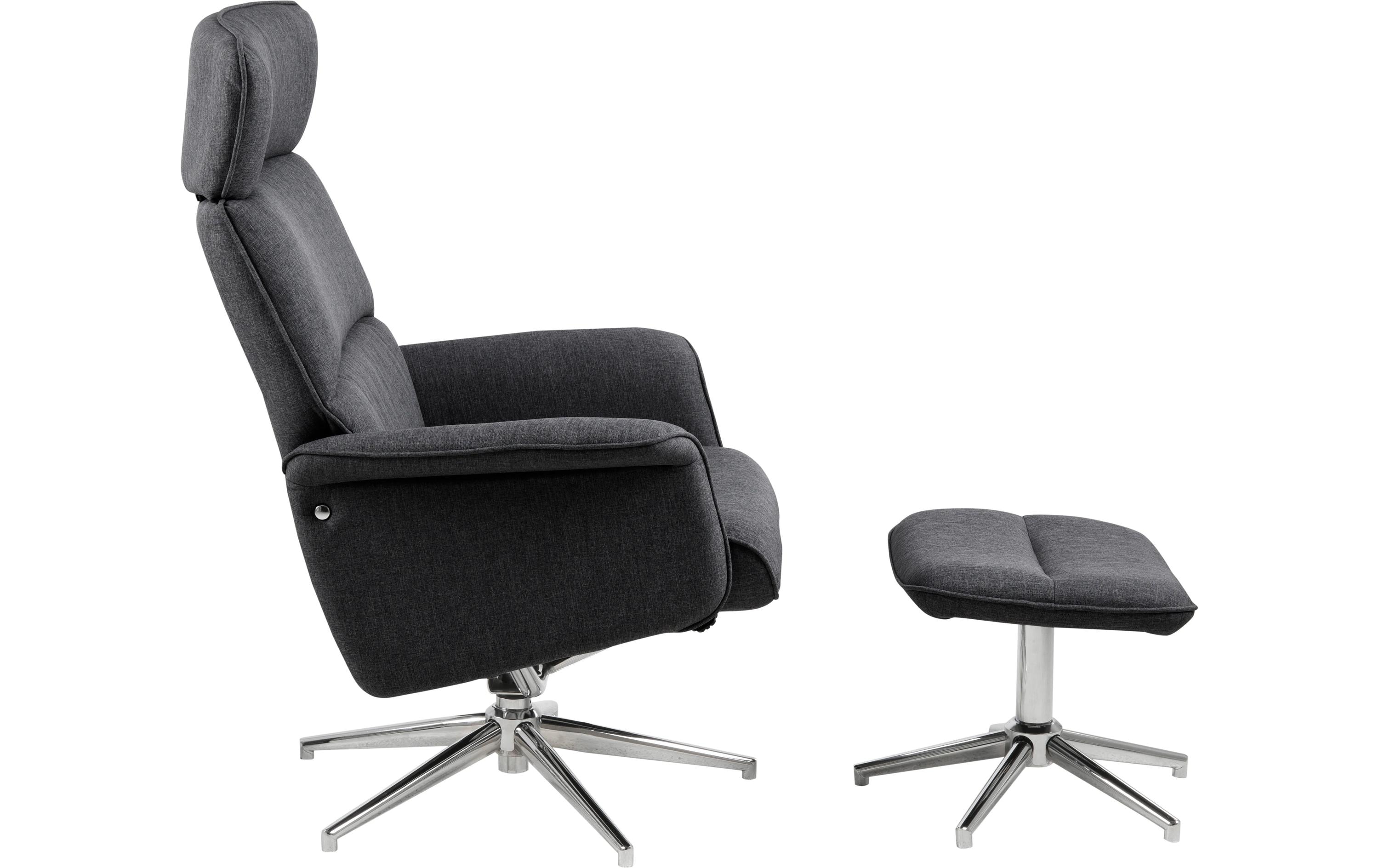 Sessel Alura Polyurethan (PU)/Stahl, Dunkelgrau<br>Relaxsessel mit Hocker