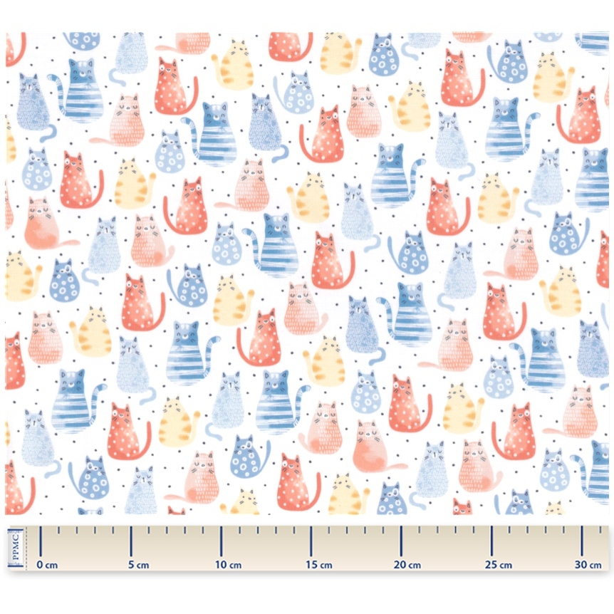 Tissu Coton Au Mètre Ex2330 Multichats Bleu Orange