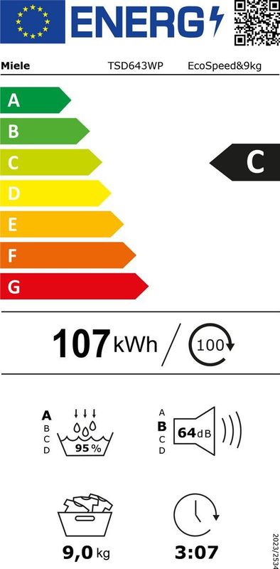 Miele TSD 643 WP EcoSpeed & Wash2Dry - Droogkast - 9 kg