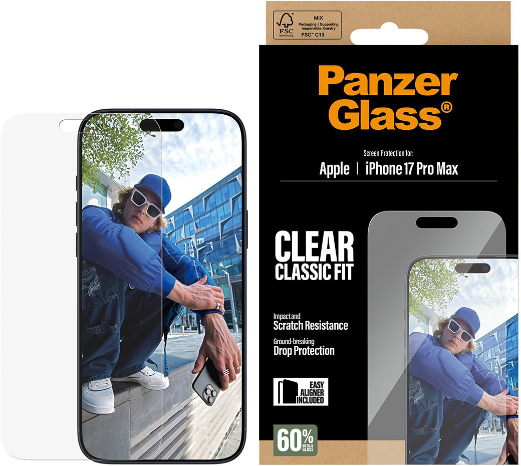 iPhone 17 Pro Max Classic Fit EasyAligner Panzer Glas Displayschutz Case Friendly mit Montagerahmen (PG24188)