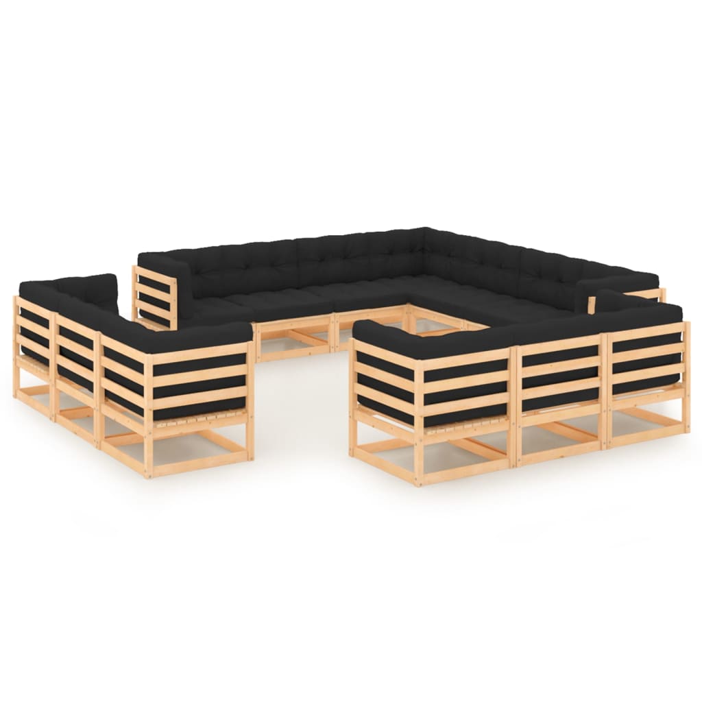 Salon de jardin meuble d'extérieur ensemble de mobilier 13 pièces avec coussins anthracite pin massif