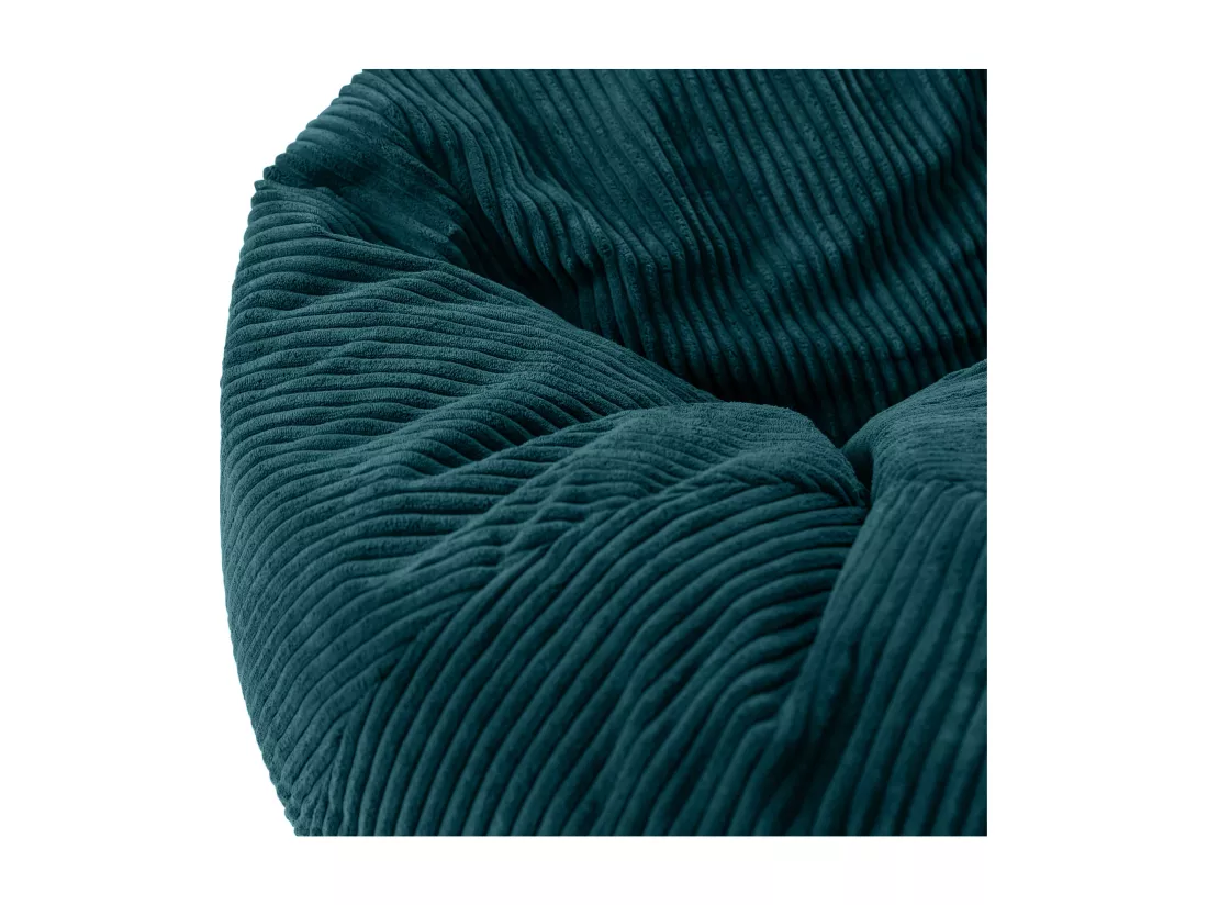 Pouf classique et son repose-pied velours côtelé, bleu canard - KINGSTON