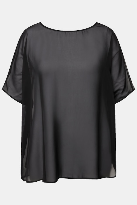 Chiffonbluse, Oversized, Rundhals, Halbarm