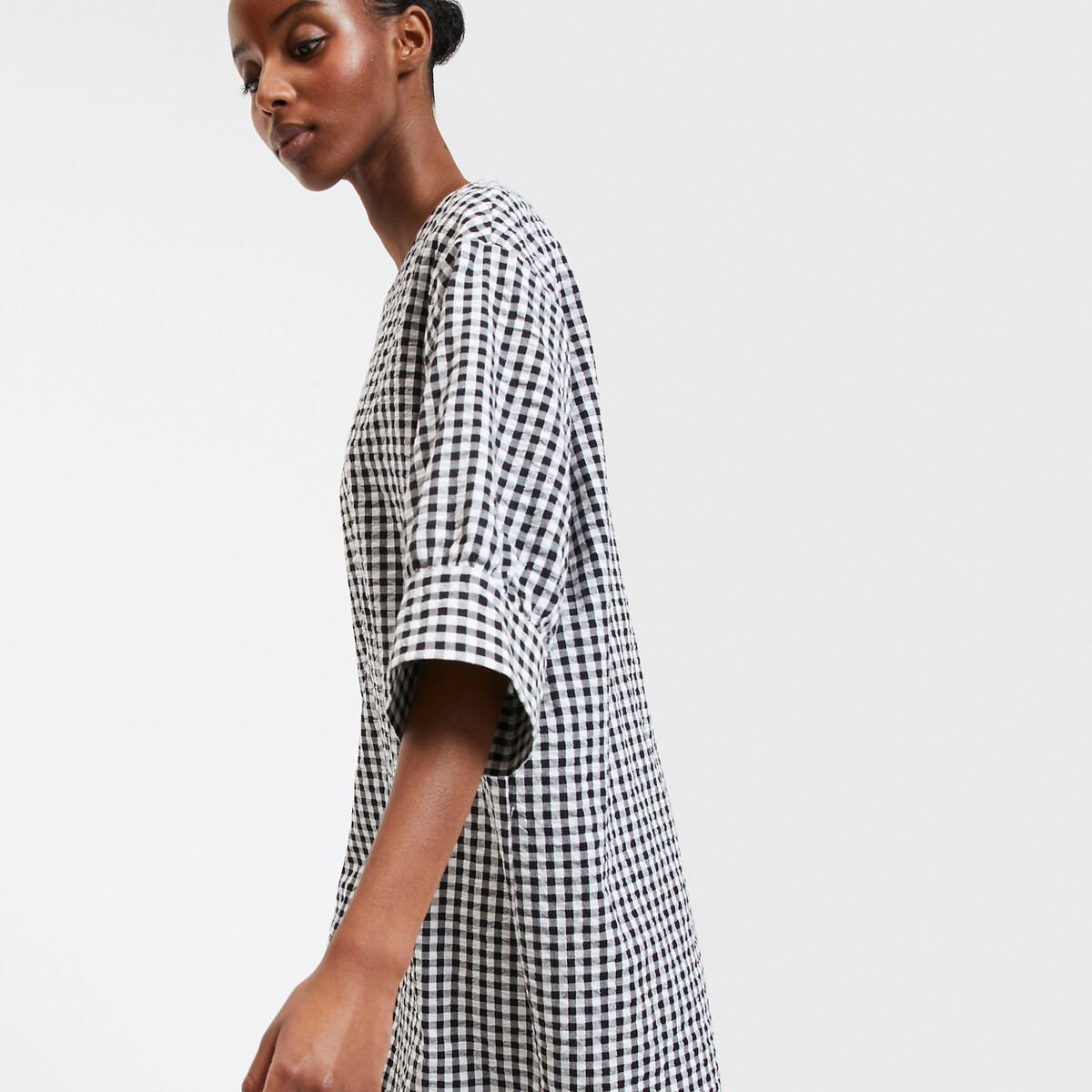 COLEÇÃO LA REDOUTE<br>Vestido curto xadrez com mangas bufantes