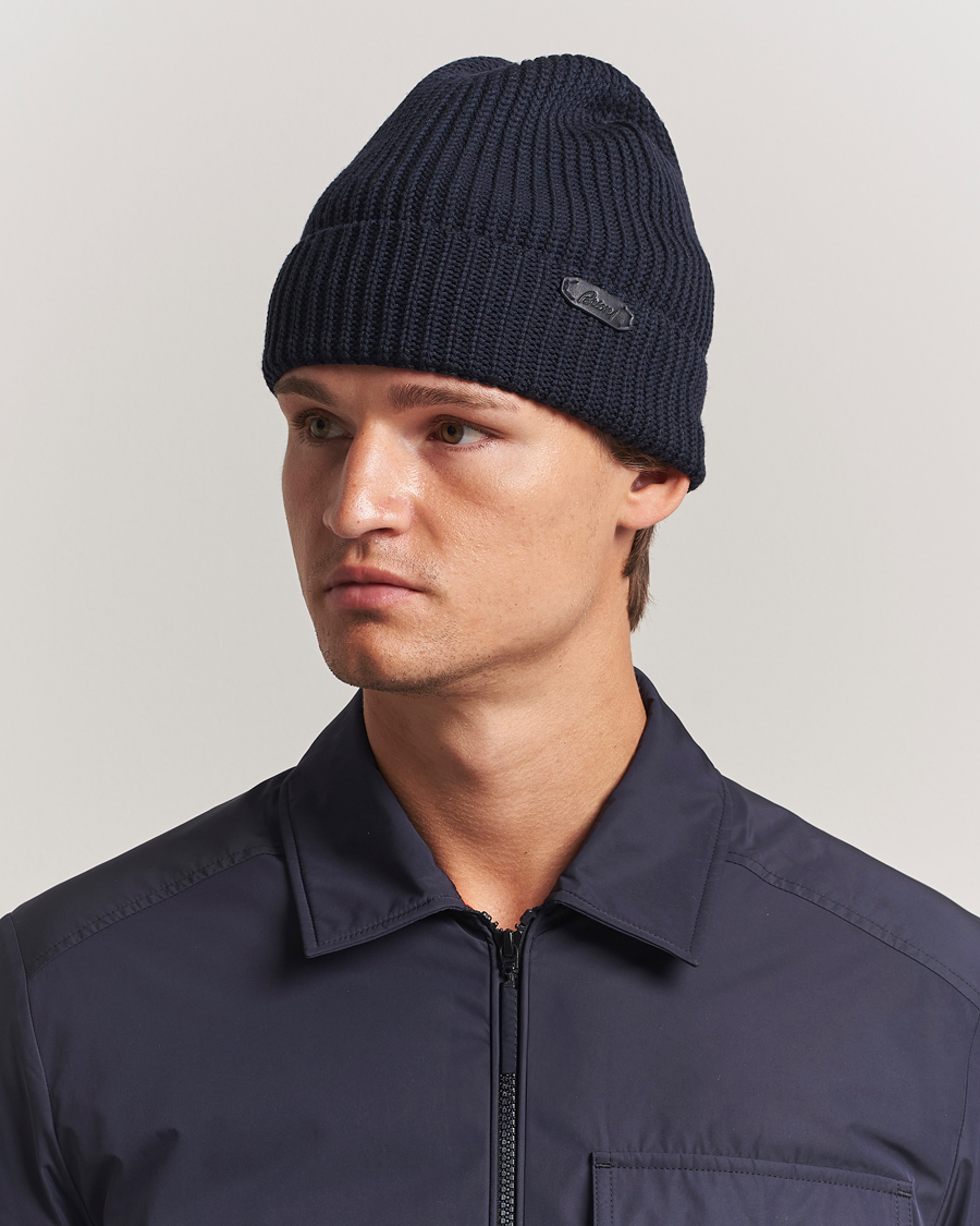 Brioni Rib Wool Beanie Navy