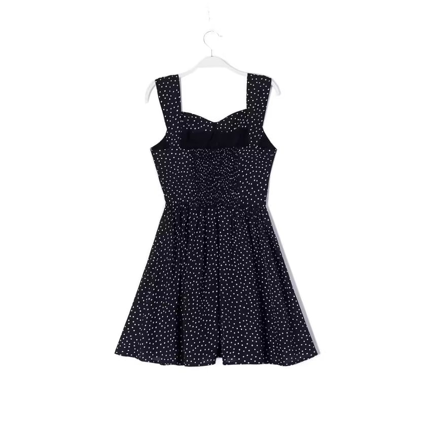 Overing - Mouwloze sweetheart-hals mini A-lijn jurk met stippen
