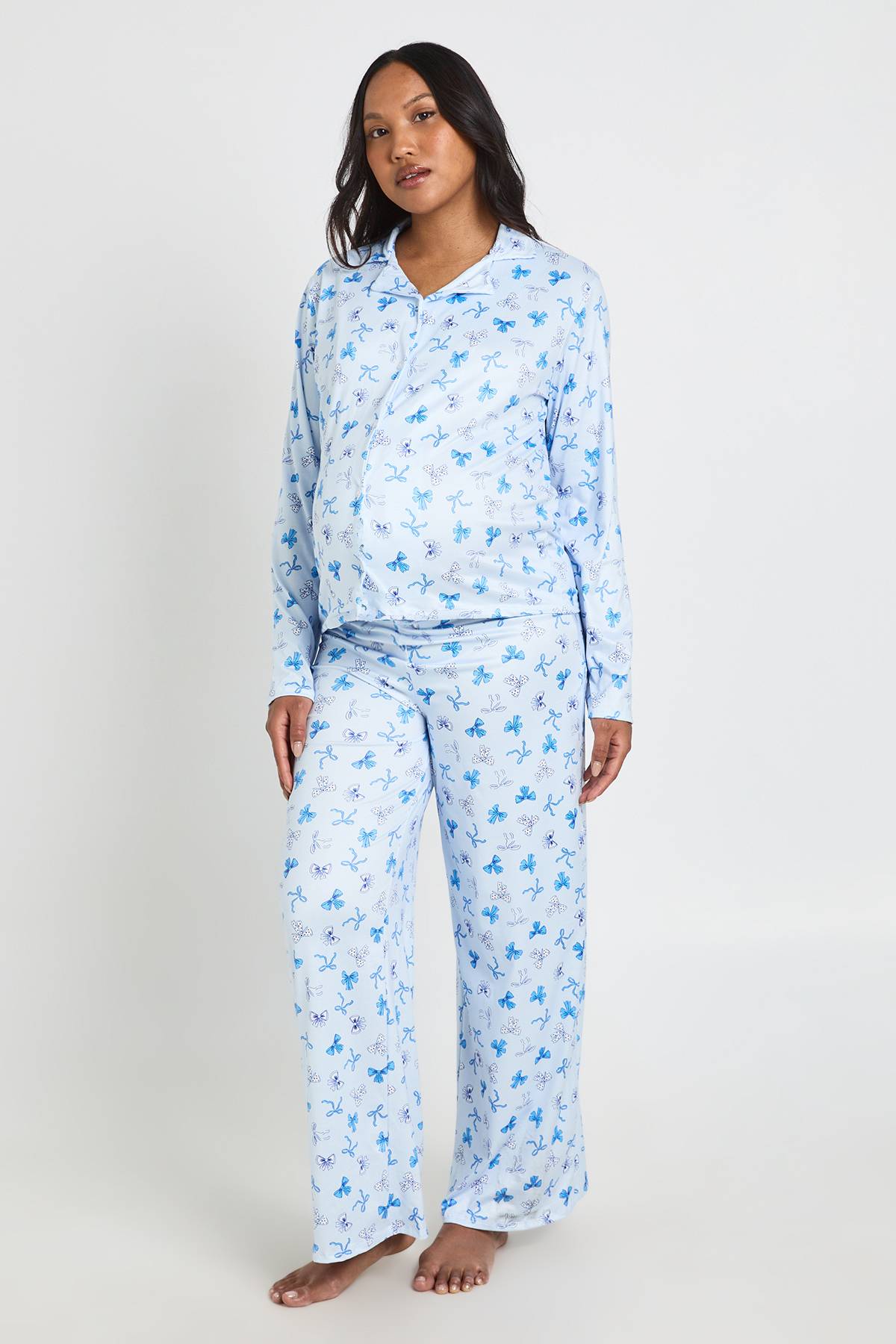 boohoo Ensemble Pyjama De Maternité Chemise Et Pantalon À Manches Longues Imprimé Pois Et Nœuds