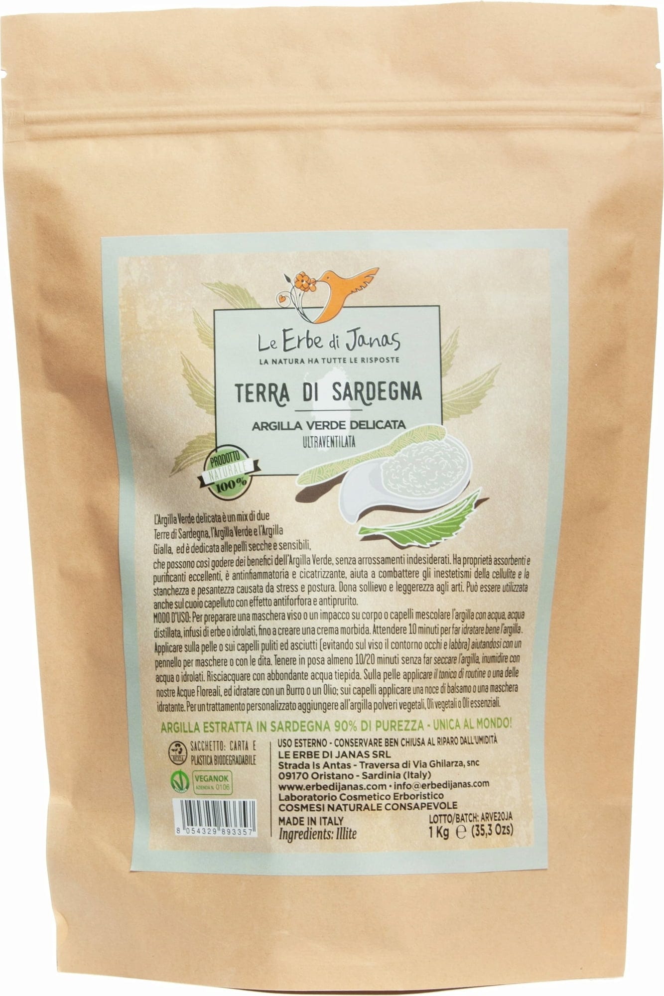 Le Erbe di Janas  Sanfte Grüne Tonerde, 250 g
