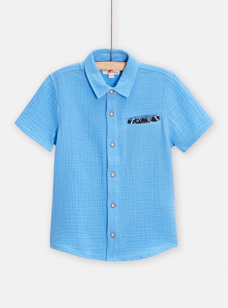 Chemise bleu en gaze de coton pour garçon