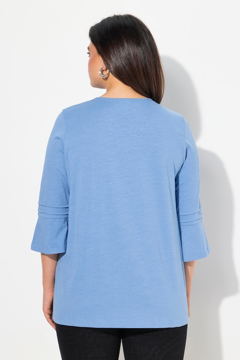 Shirt, Zierfalten, A-Linie, Rundhals, 3/4-Volantarm