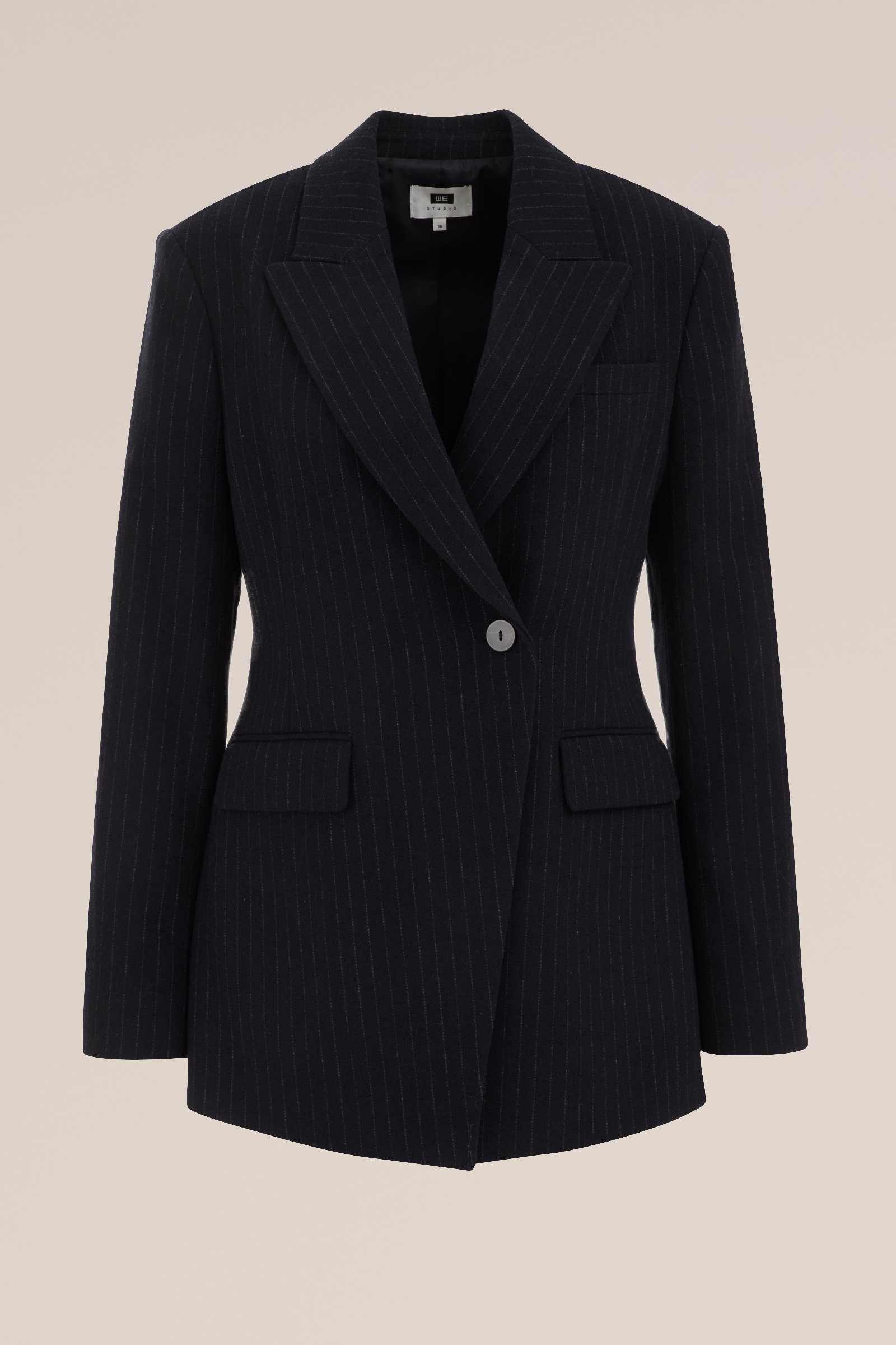 blazer met dessin van wolmix WE Fashion Donkerblauw