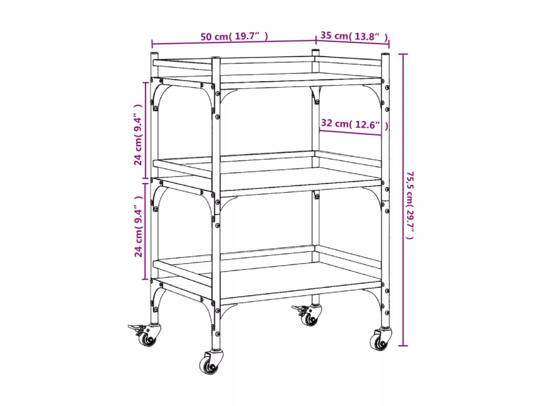 Chariot de cuisine chêne sonoma 50x35x75,5 cm bois d'ingénierie