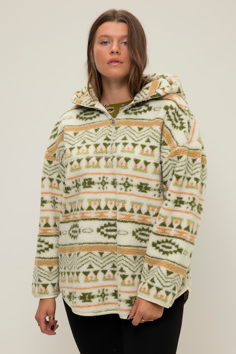 Teddyfleece-Hoodie, oversized, Print, Kapuze, Langarm