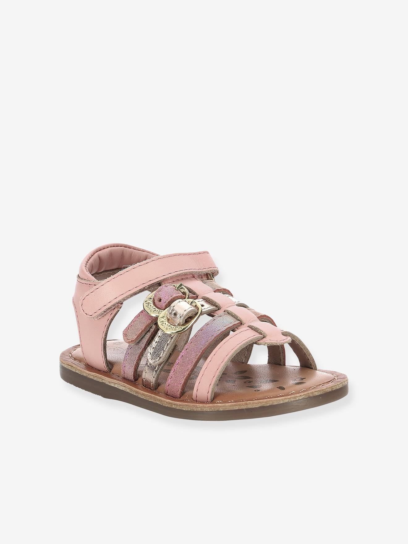 Sandálias de couro KICKERS® Diveta, rosa claro, lisas.