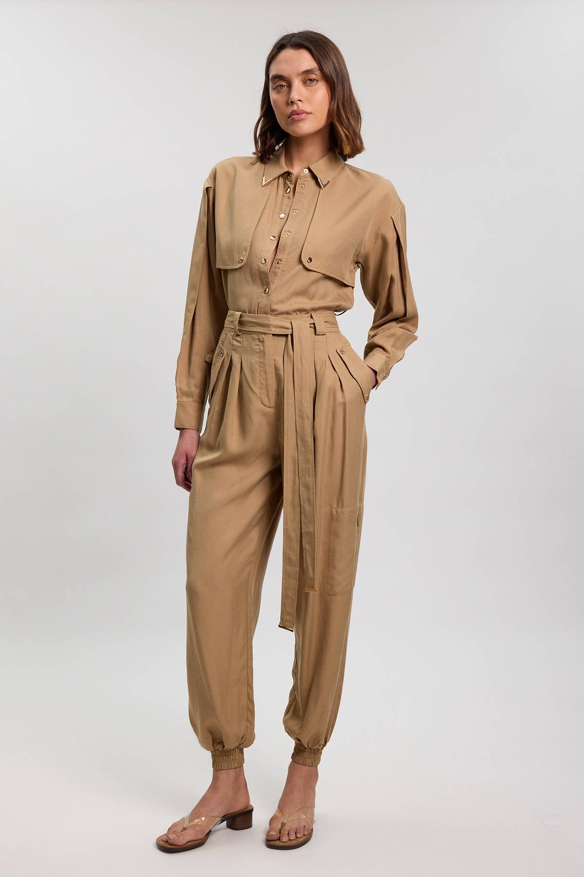 KarenMillen Pantalon Utilitaire En Sergé De Cupro Tissé