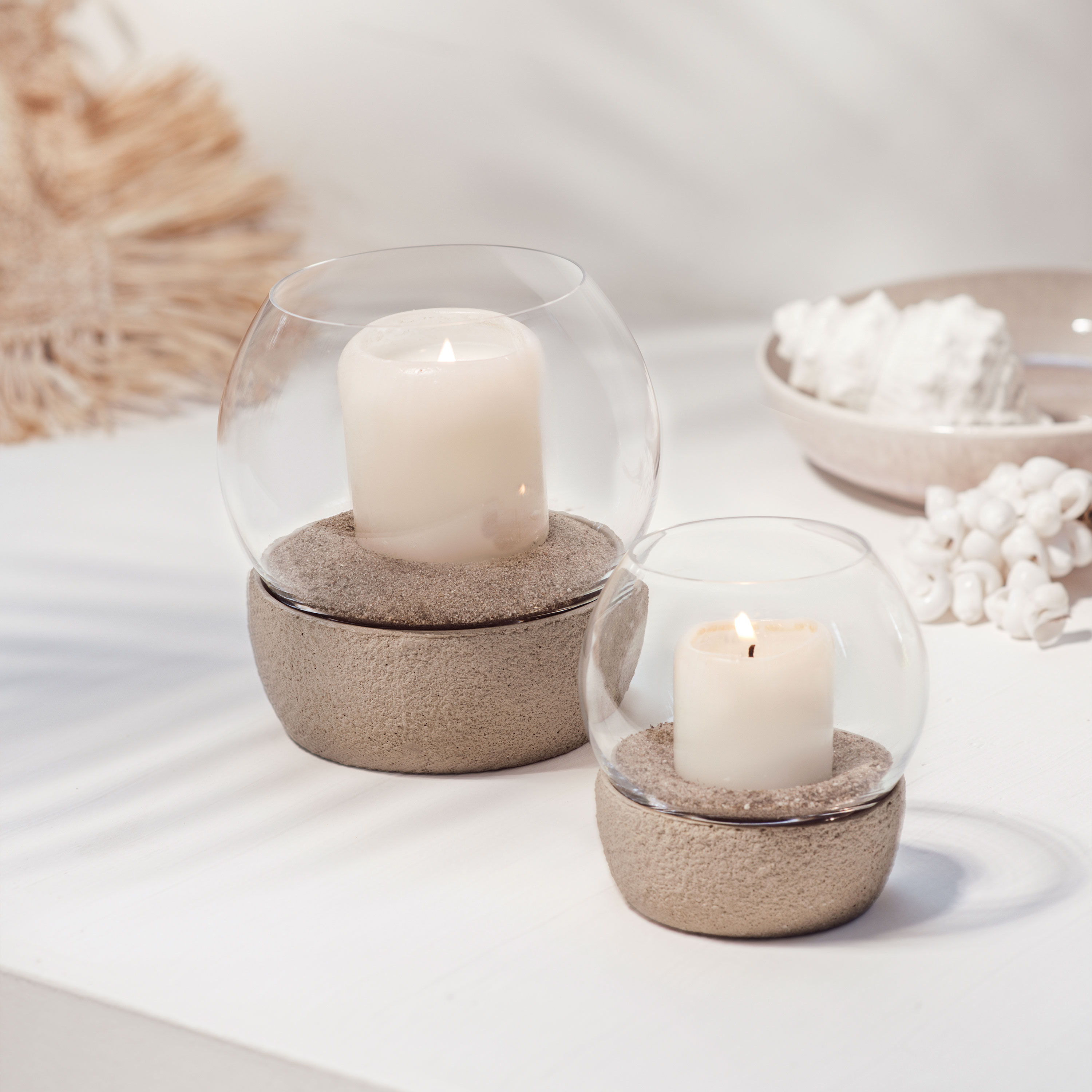 Perlemor Tealight holder Beige, 4.4'' x 4.5''