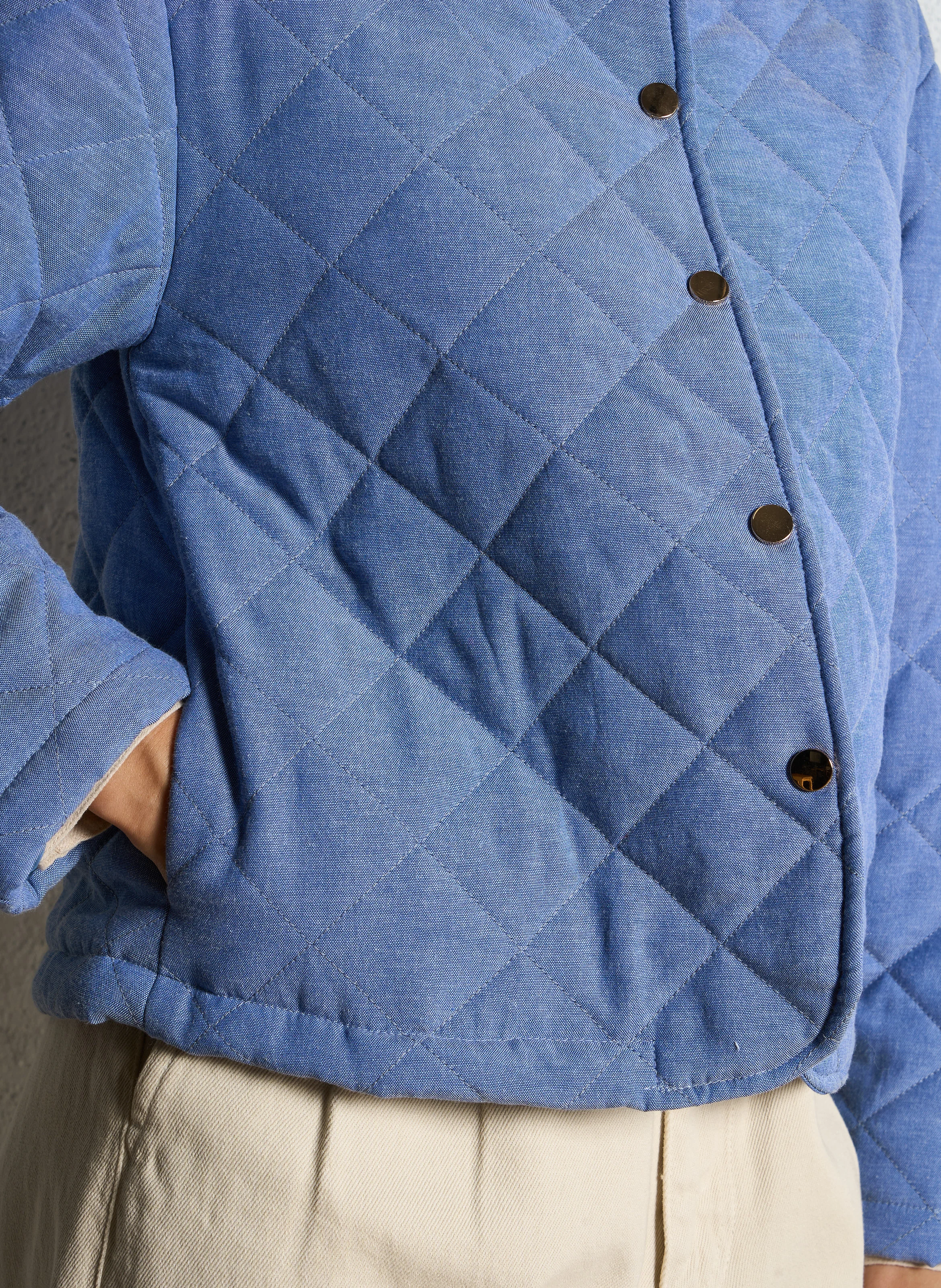 FLORENT - Veste col rond en coton mélangé | Bleu
