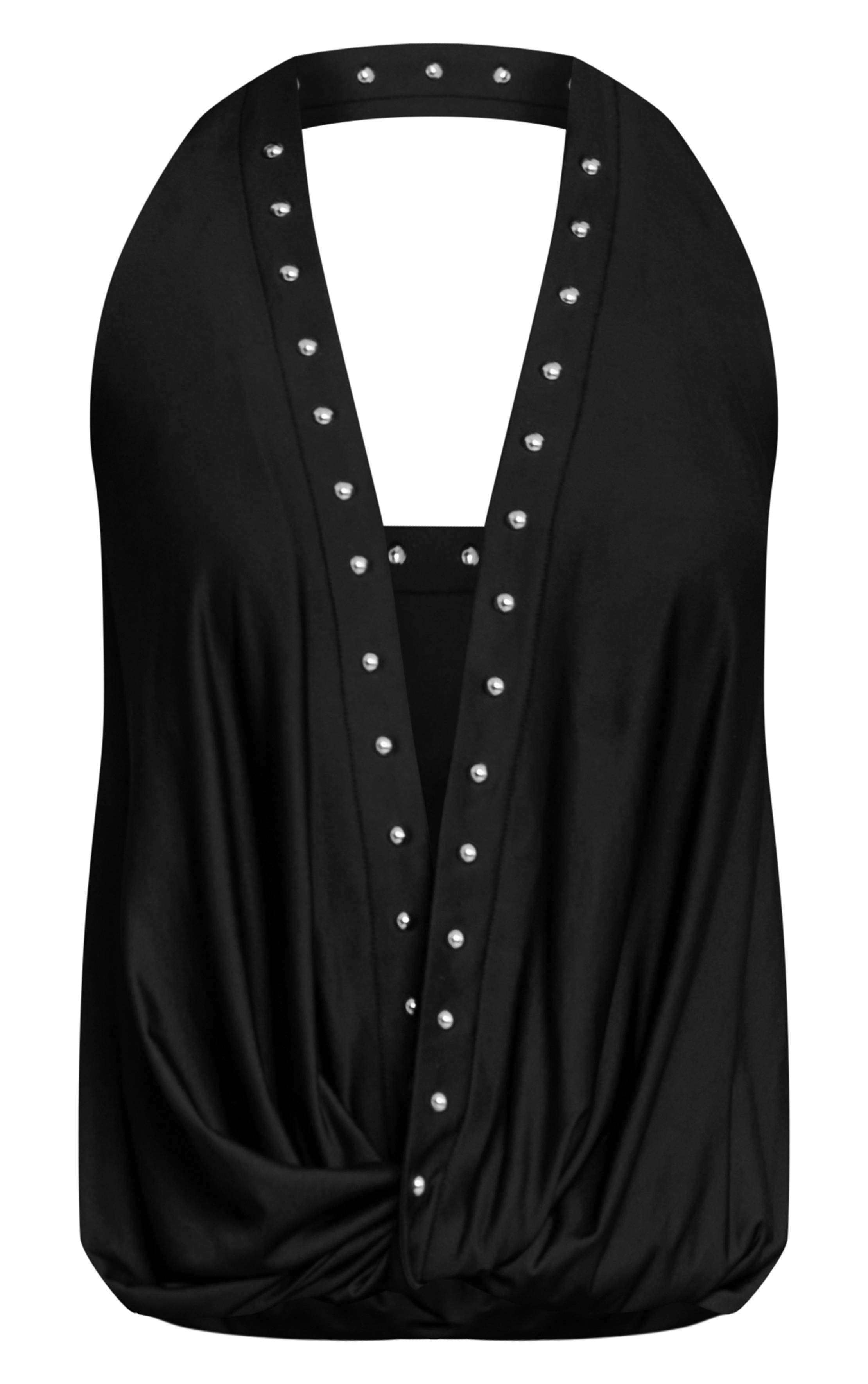 Noir Combinaison Capri Col Bénitier Toucher Doux Ornée De Clous