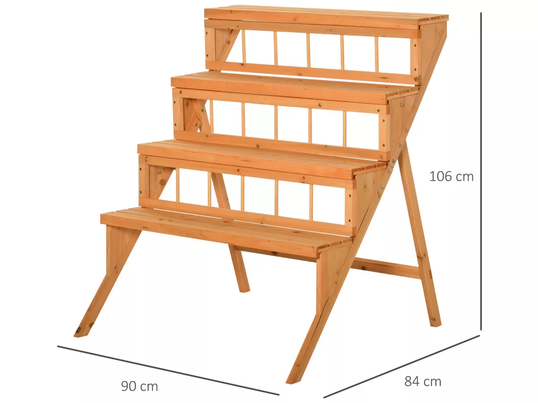 Étagère échelle à fleurs en bois - porte plante bois 4 étagères - bois sapin pré-huilé