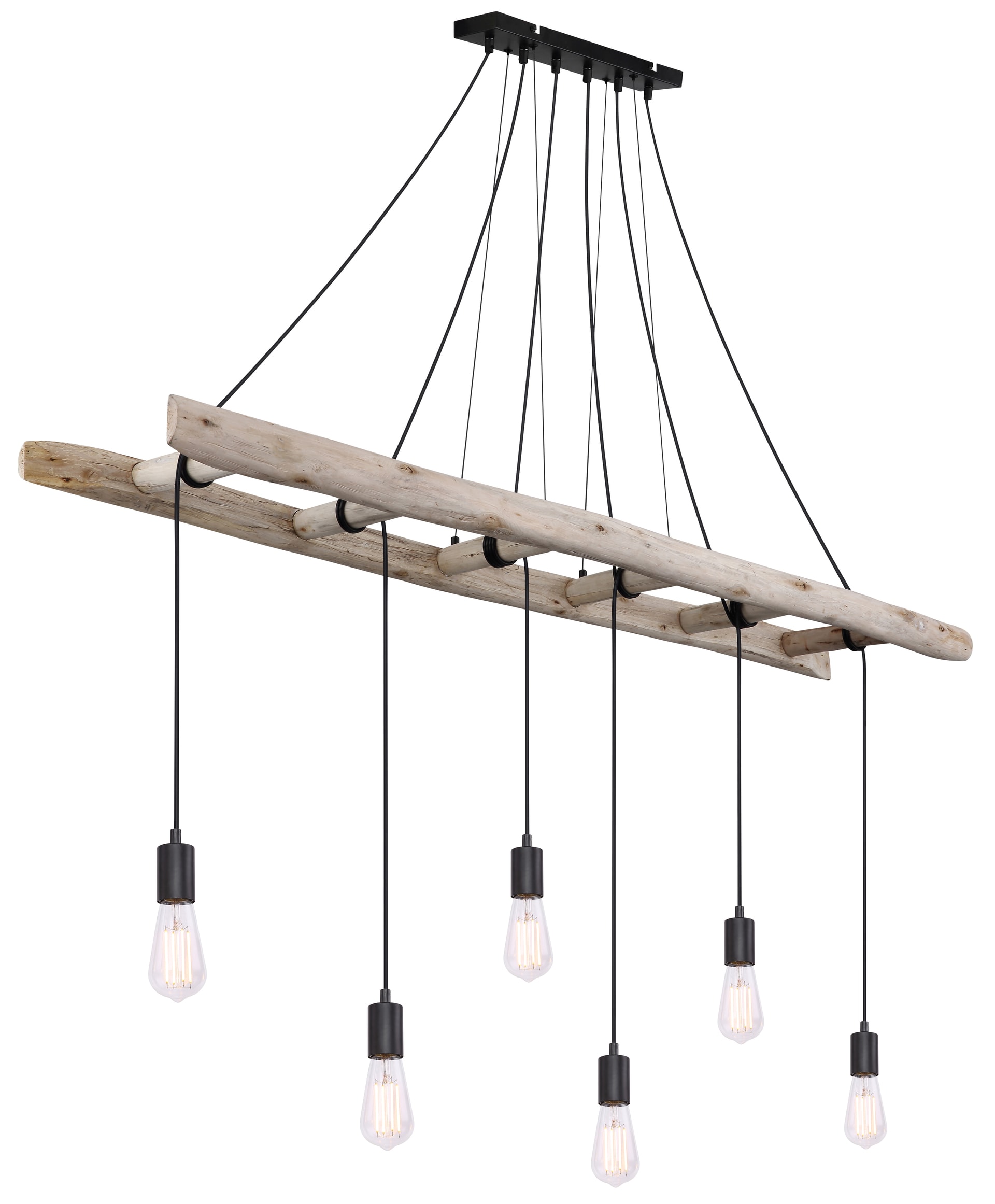 GLOBO Retrofit Balkenpendel Irmgard schwarz /Holz 160x30cm H192cm