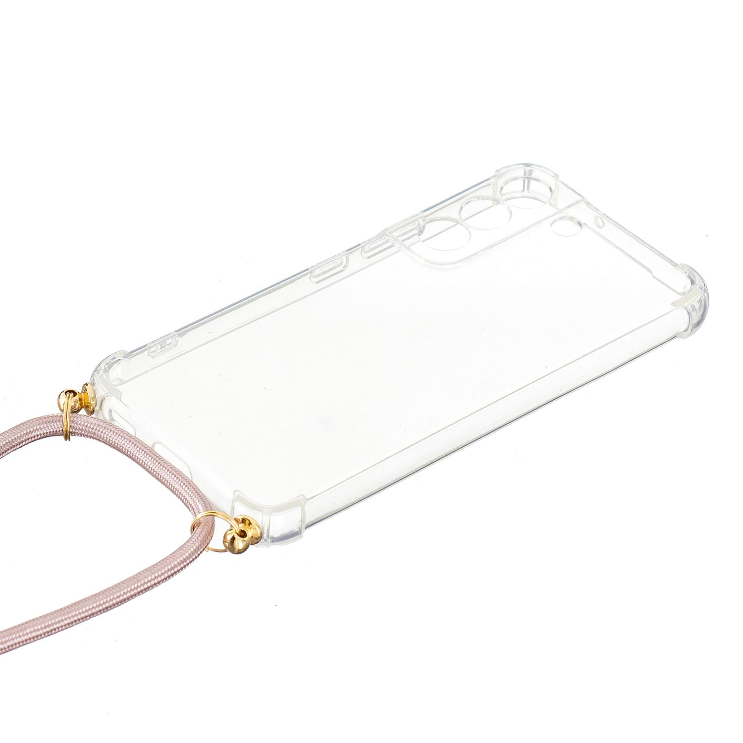 Samsung Galaxy S22 5G Necklace Gummi Hülle Air Cushion Fallschutz   Handykette (150cm) - Roségold / Gold
