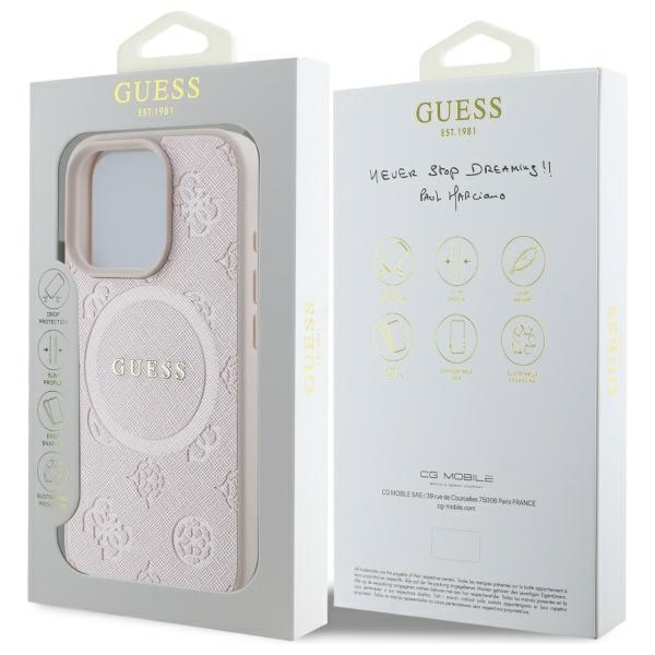 iPhone 16 Pro Max MagSafe Leder Hardcase Hülle Saffiano Peony Classic Logo (GUHMP16XPSAPSMEP) - Rosa