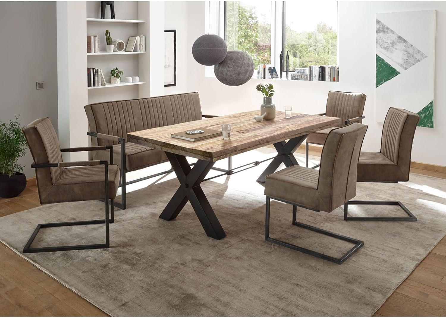 LINDA Schwingstuhl 2er Set mit schwarzem Metallgestell und Microfaser Bezug, Taupe - Bequemer Freischwinger Stuhl für Esszimmer & Küche - 47 x 92 x 70 cm (B/H/T)