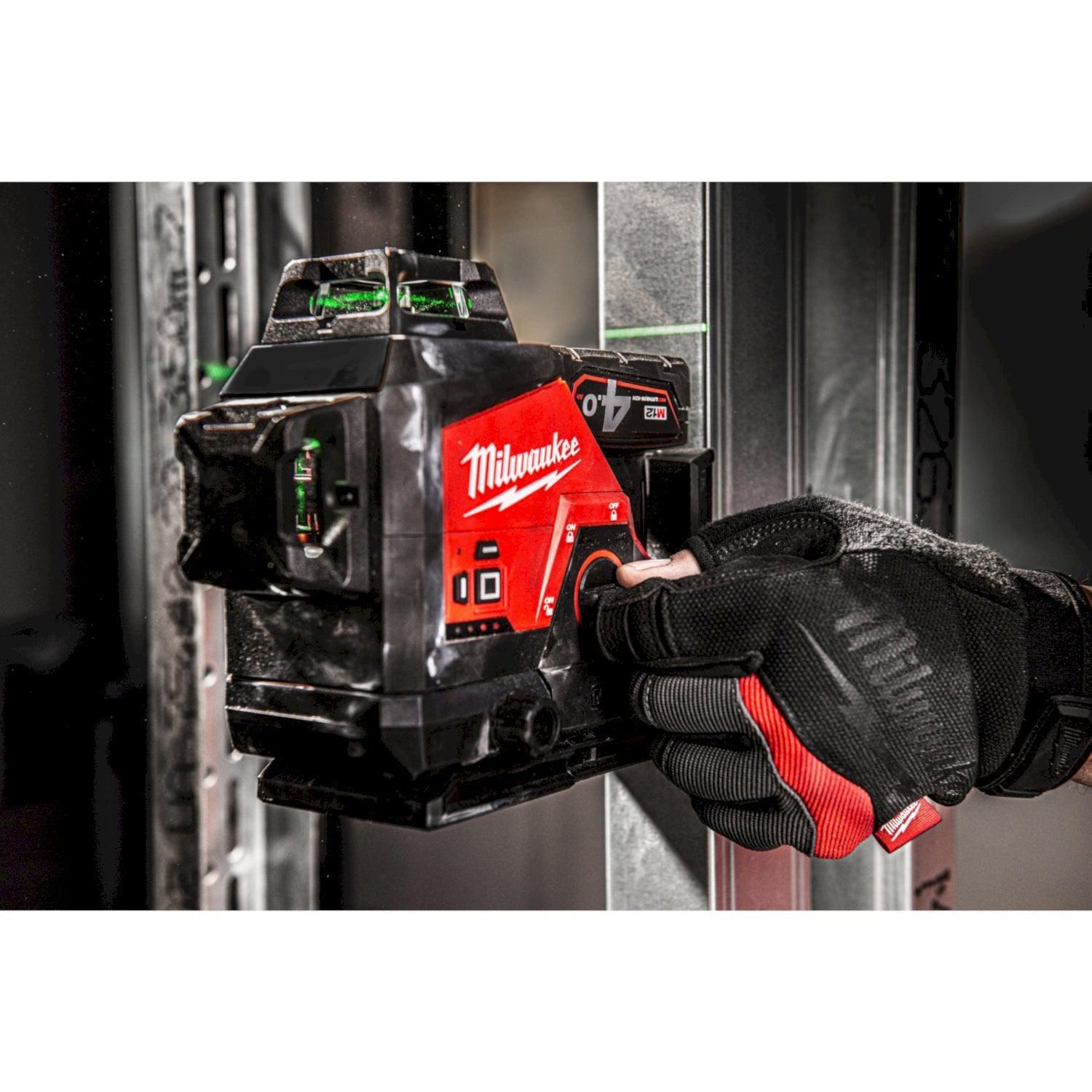 Milwaukee M12 3PLKIT-401P Accu kruislijnlaser 3x360° groen   laserdetector   statief 12V 4.0Ah in koffer - 4933478960