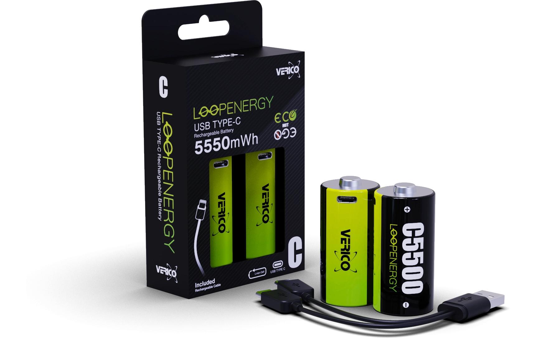 Akku Li-Ion C mit USB-C 3700 mAh, 2 StückC-Akkus mit USB-C-Ladeanschluss