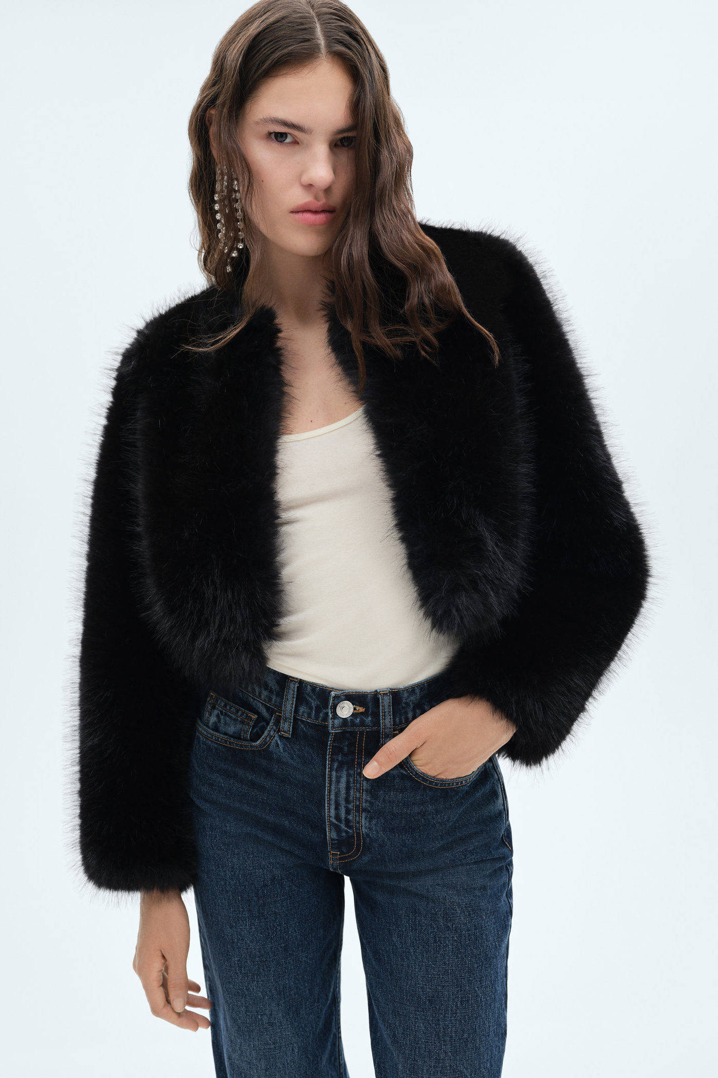 Mango faux fur jas zwart