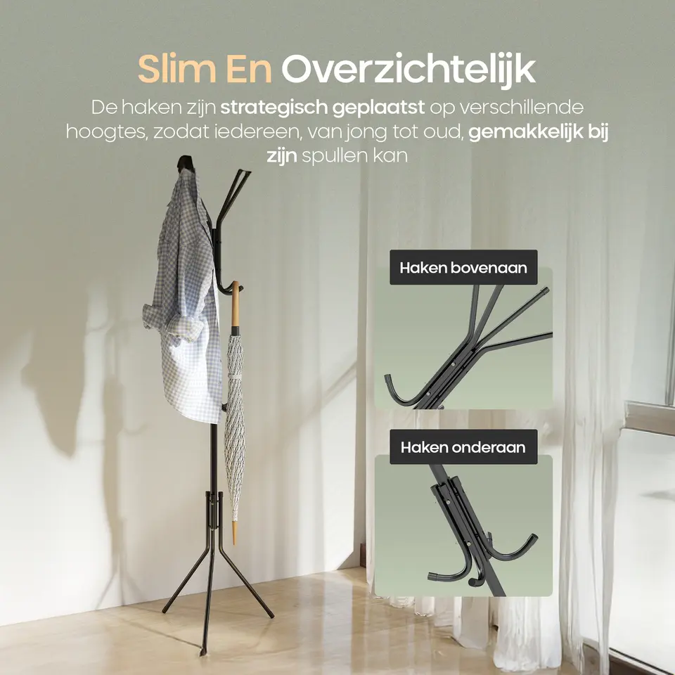 O'DADDY® Kapstok Staand - Opbergrek - 12 Haken - Vrijstaand Garderoberek