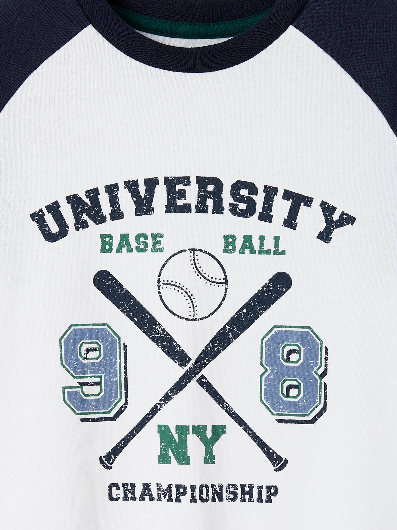 Camiseta esportiva de beisebol para meninos, branca lisa com estampas.